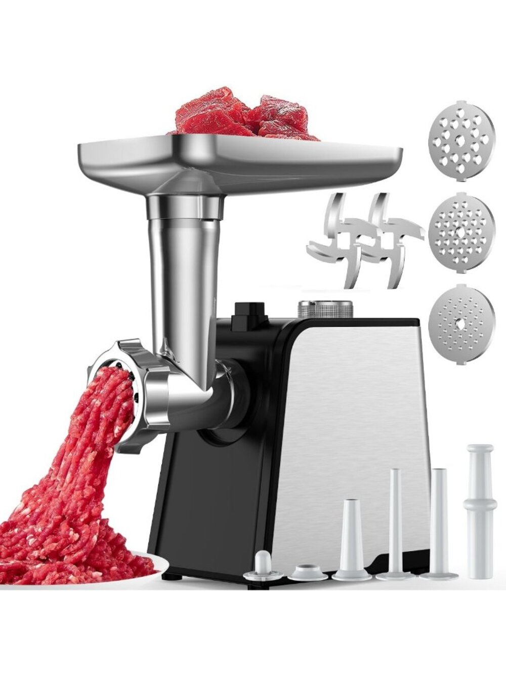 High-Power 3200W Electric Meat Grinder with Sausage Tubes & Kubbe Kit - Black